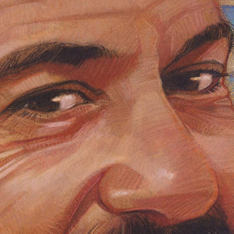 Detalhe de pele pintada, com os traços de pastel sobrepostos um a um.